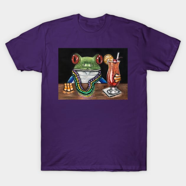 "Mardi Gras Hurricane" - Frogs After Five collection T-Shirt by GardenPartyArt